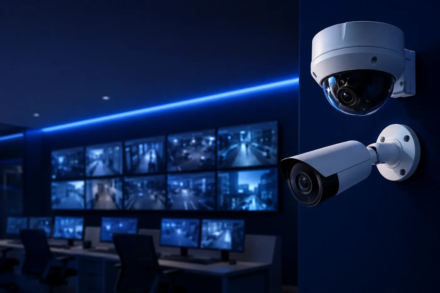 Cámaras profesionales y centro de monitoreo de videovigilancia